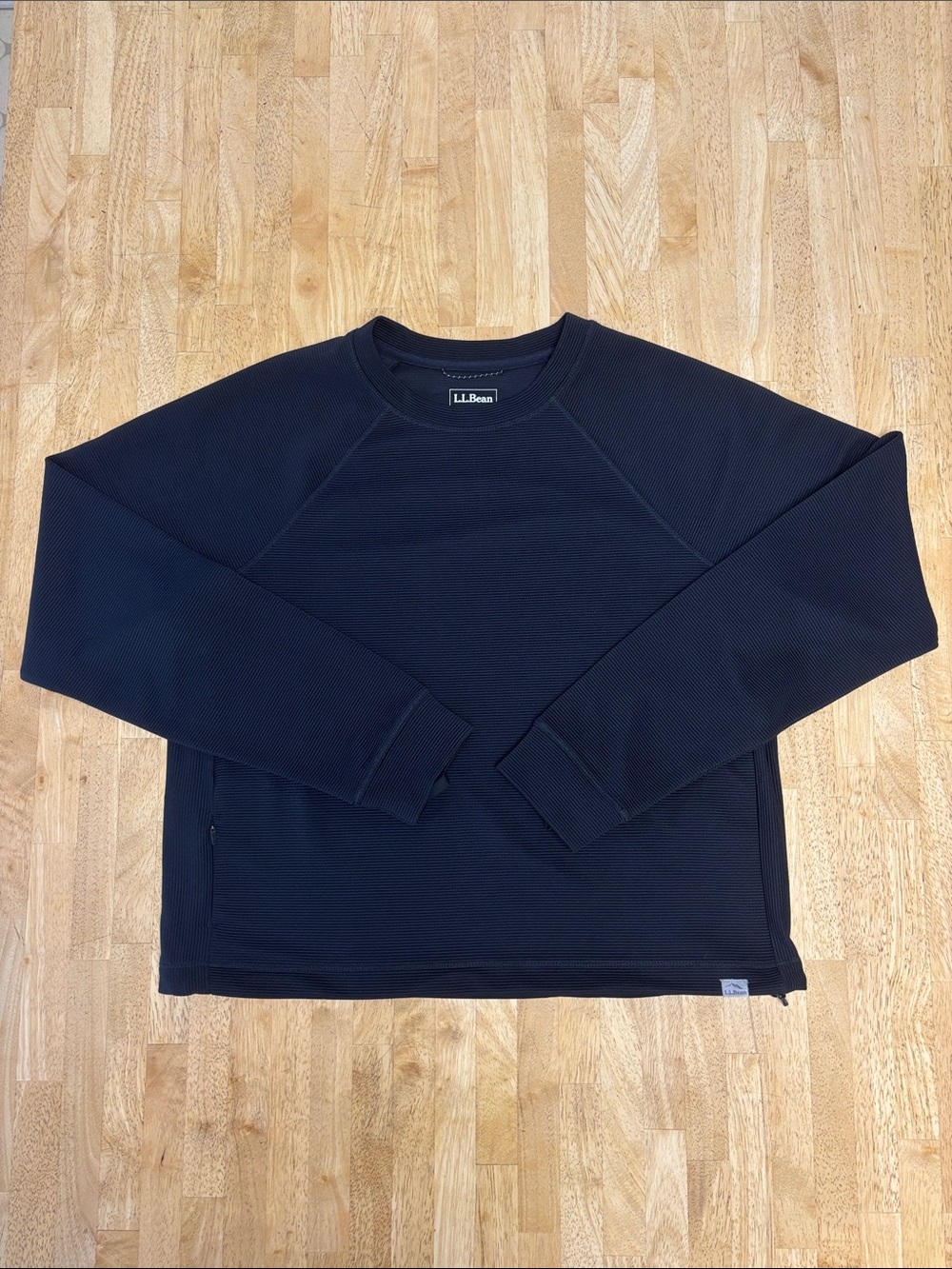 LL Bean VentureStretch Ottoman Ribbed Pullover Sweatshirt Crop Black Small S